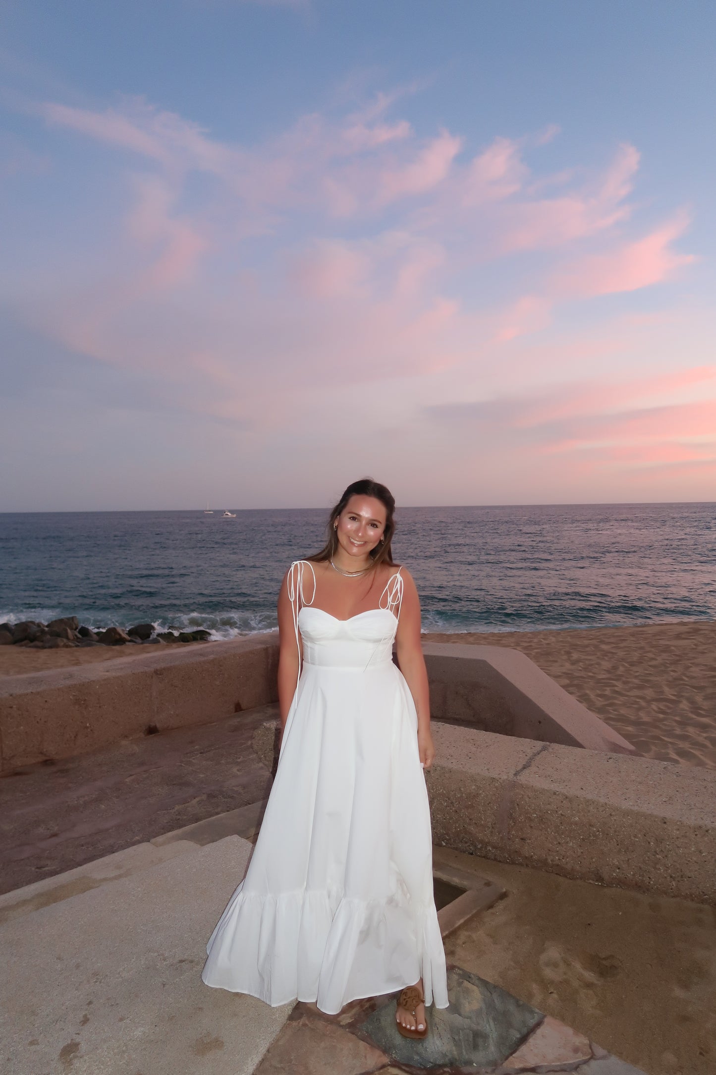 Florence Asymmetrical White Midi Dress