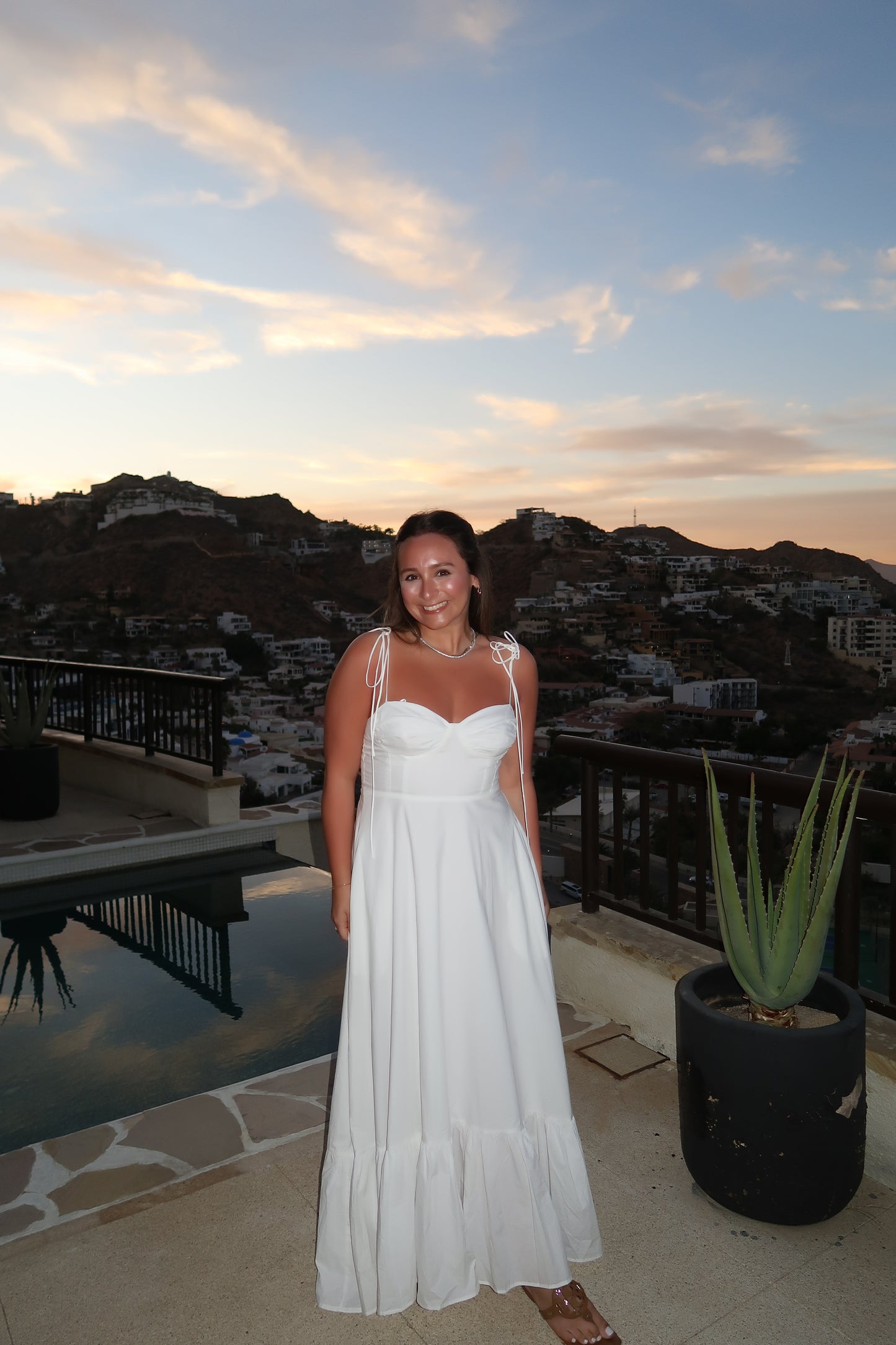 Florence Asymmetrical White Midi Dress