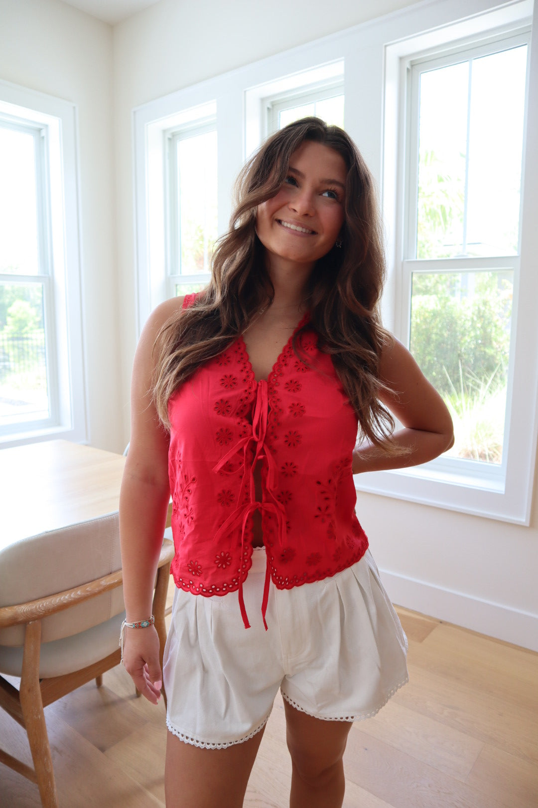Eyelet Tie Front Top