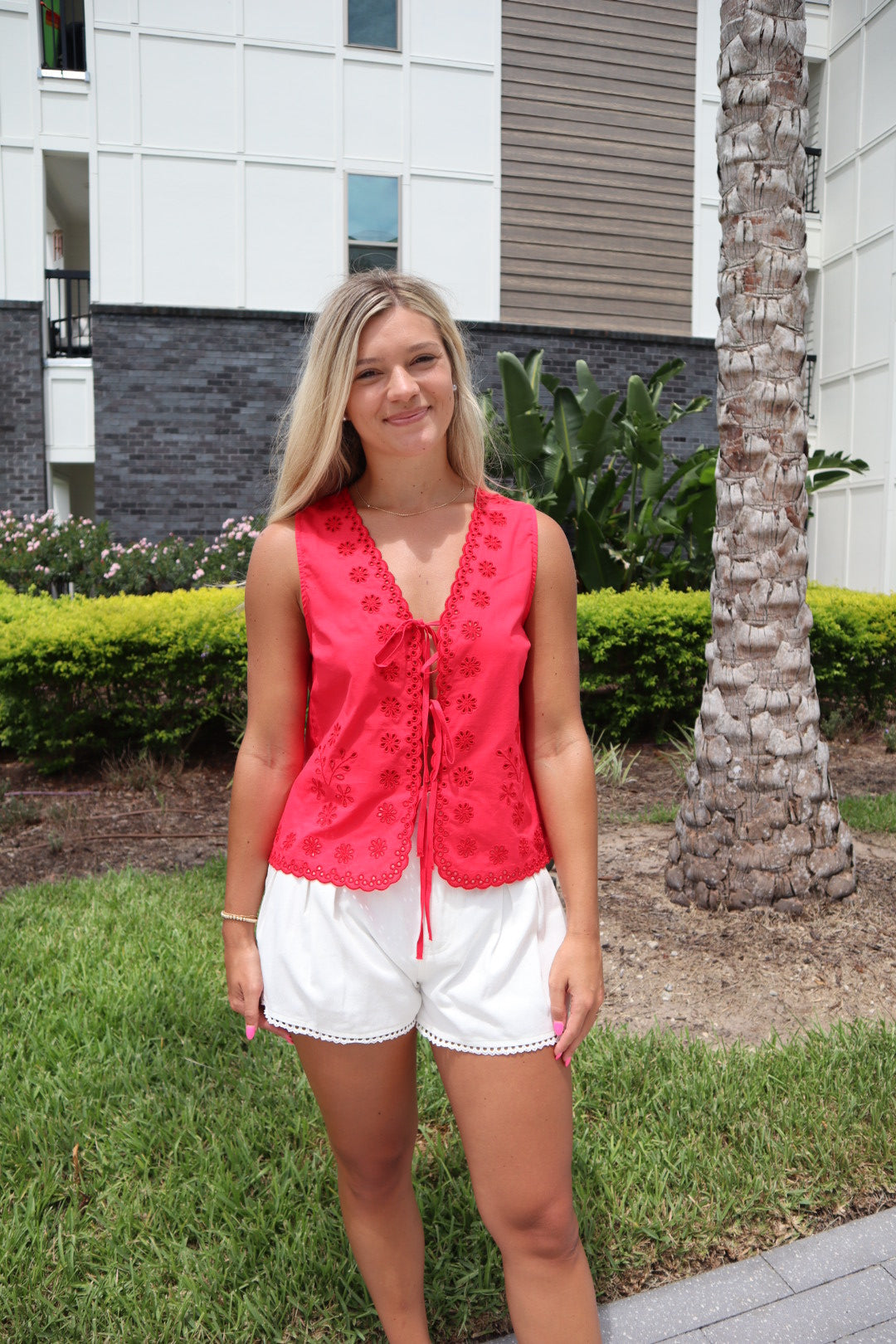 Eyelet Tie Front Top