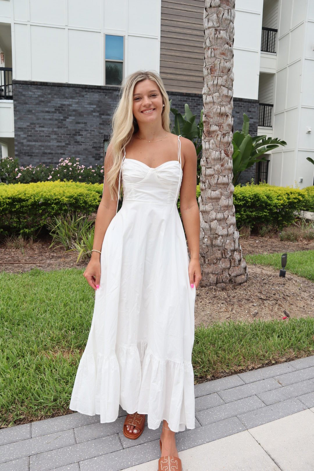 Florence Asymmetrical White Midi Dress
