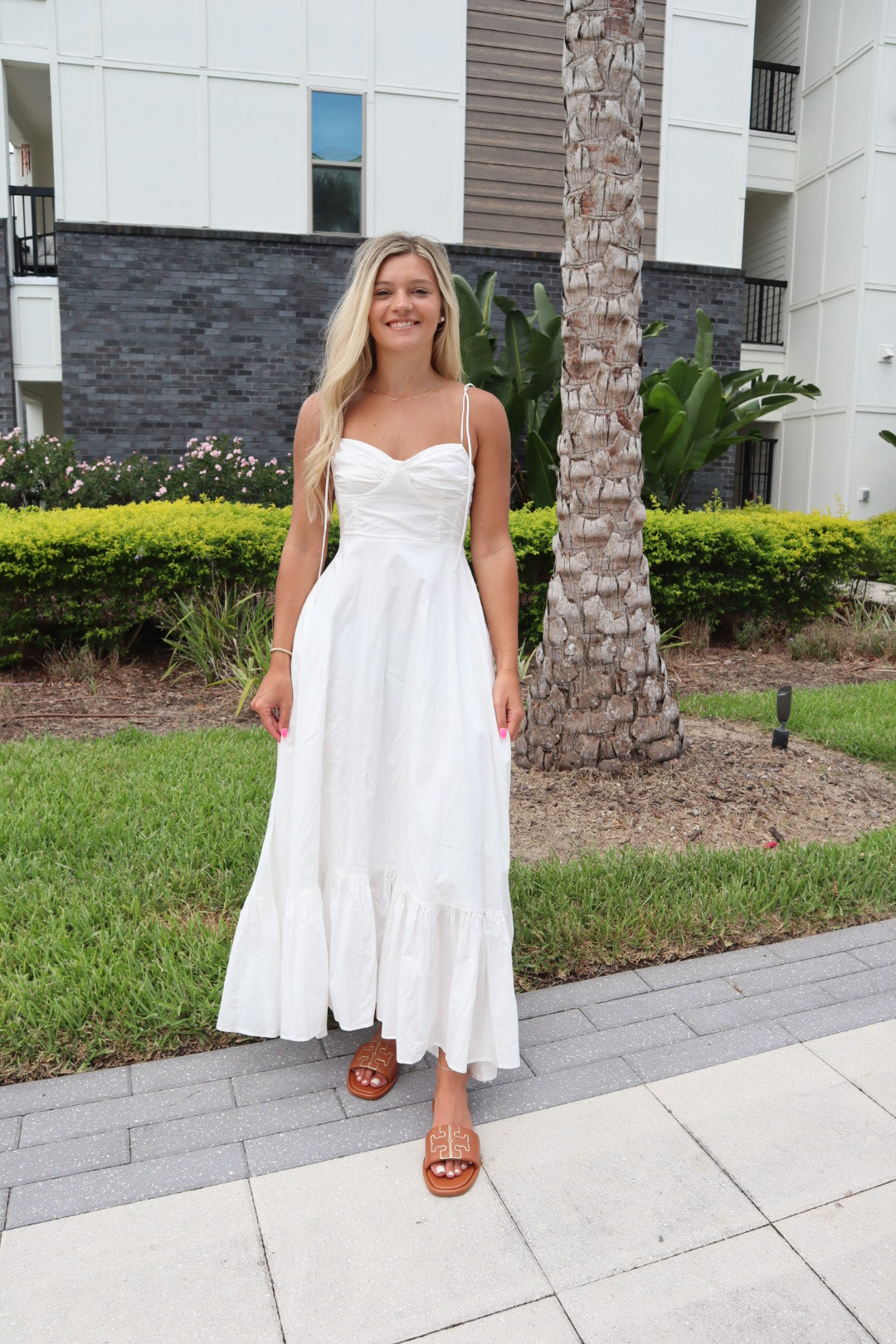 Florence Asymmetrical White Midi Dress