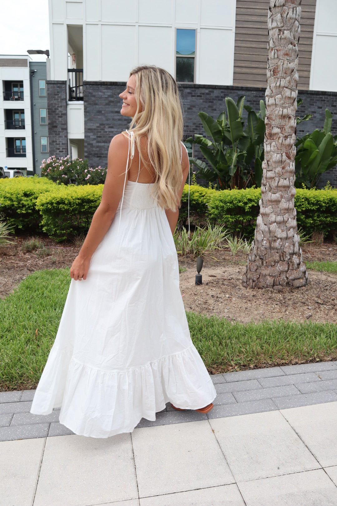 Florence Asymmetrical White Midi Dress