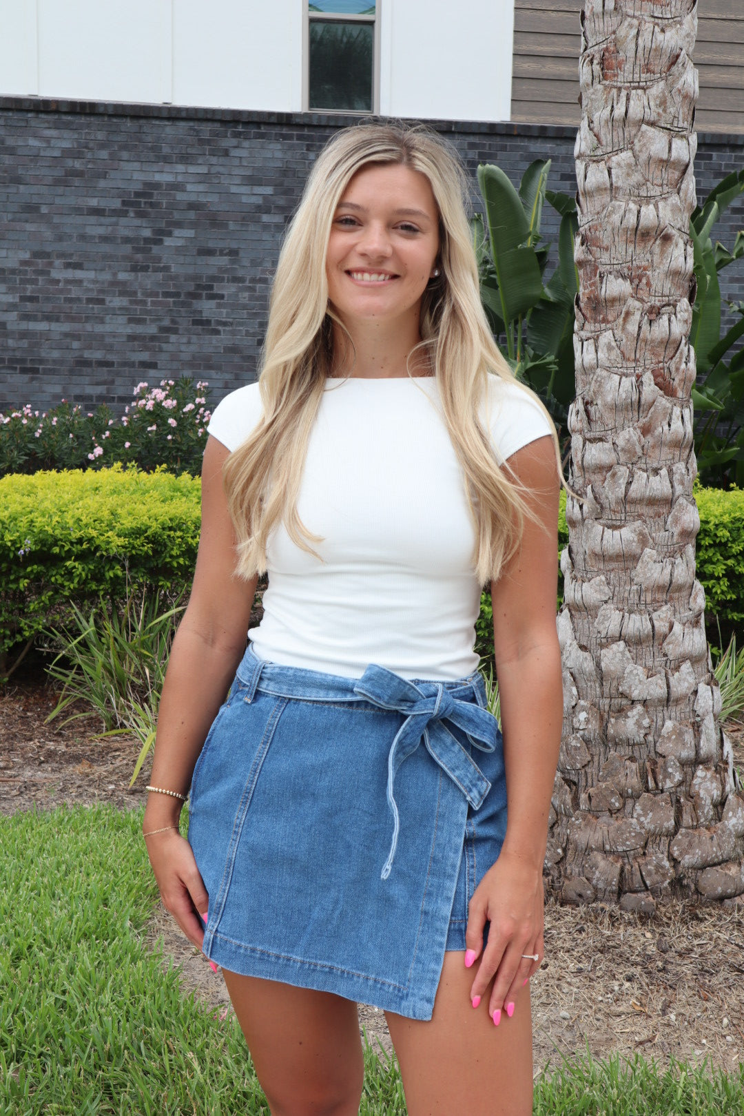 Denim Tie Front Skort