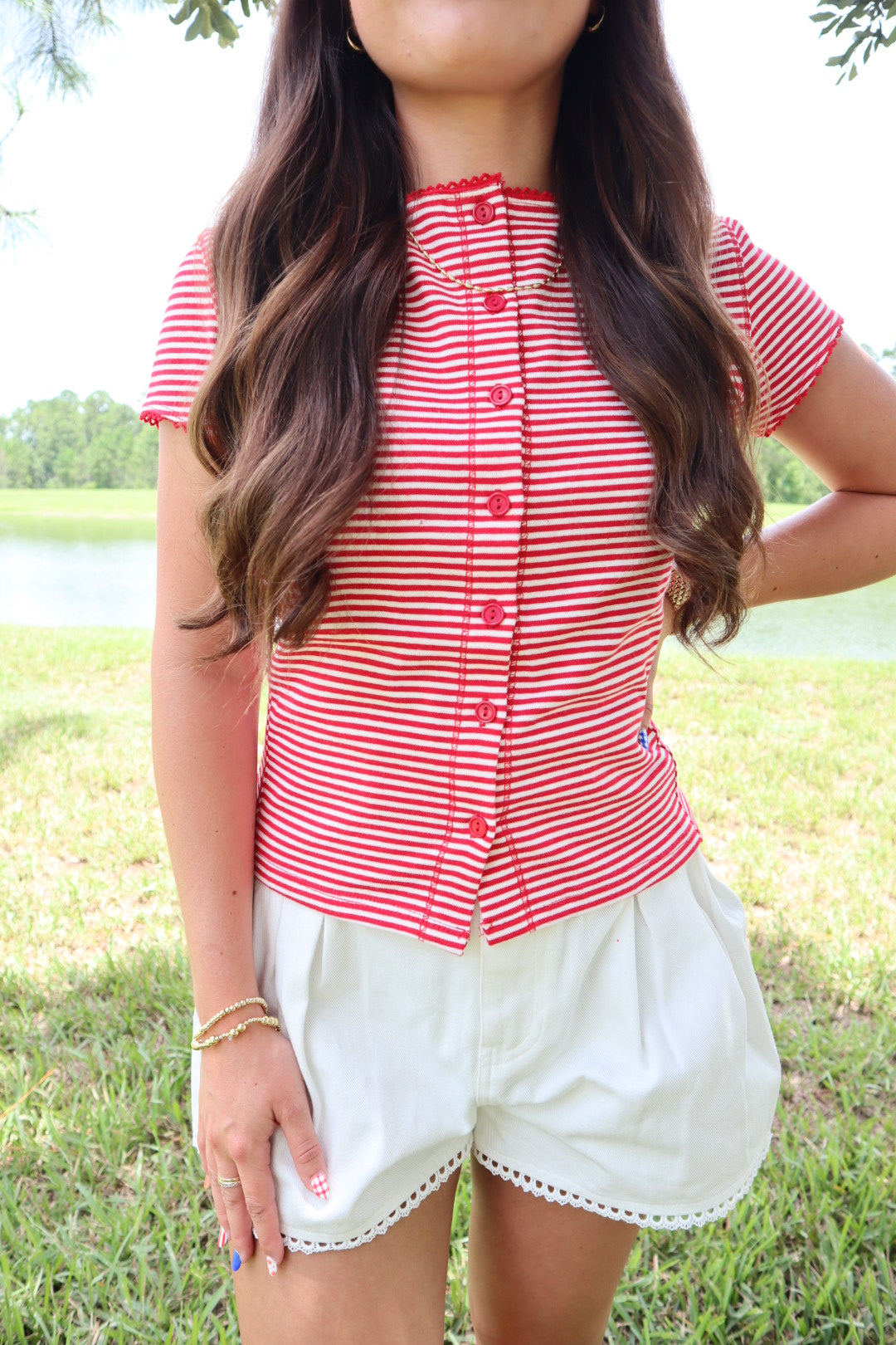 Hannah Striped Top - Red/White