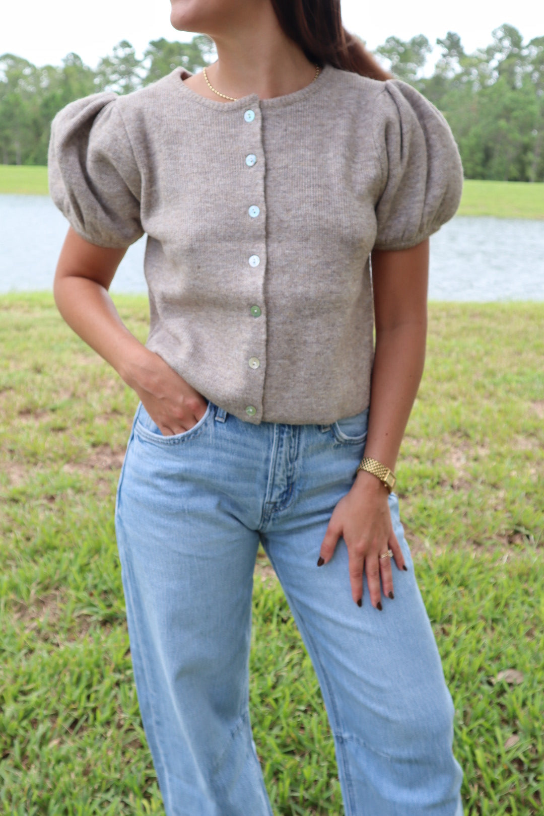 Puff Sleeve Knit Cardigan