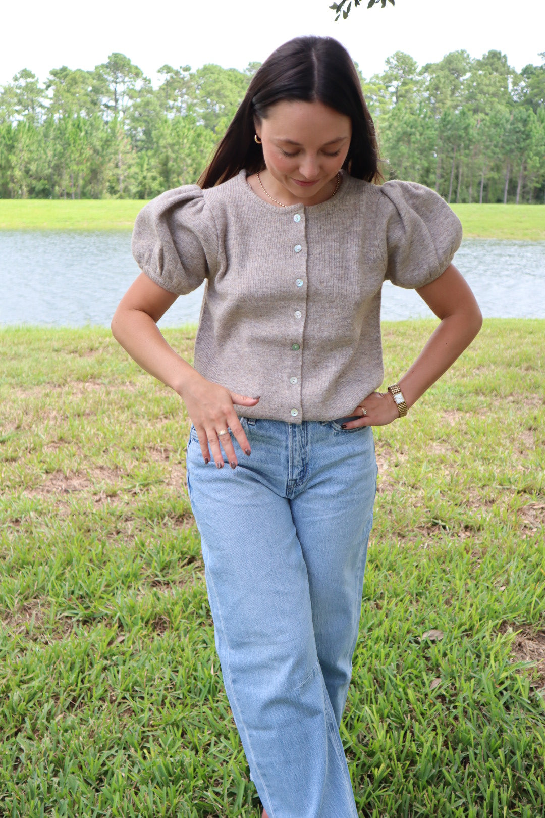 Puff Sleeve Knit Cardigan