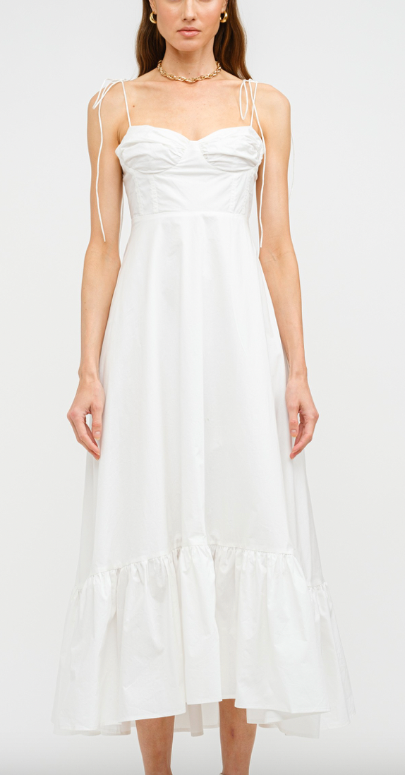 Florence Asymmetrical White Midi Dress