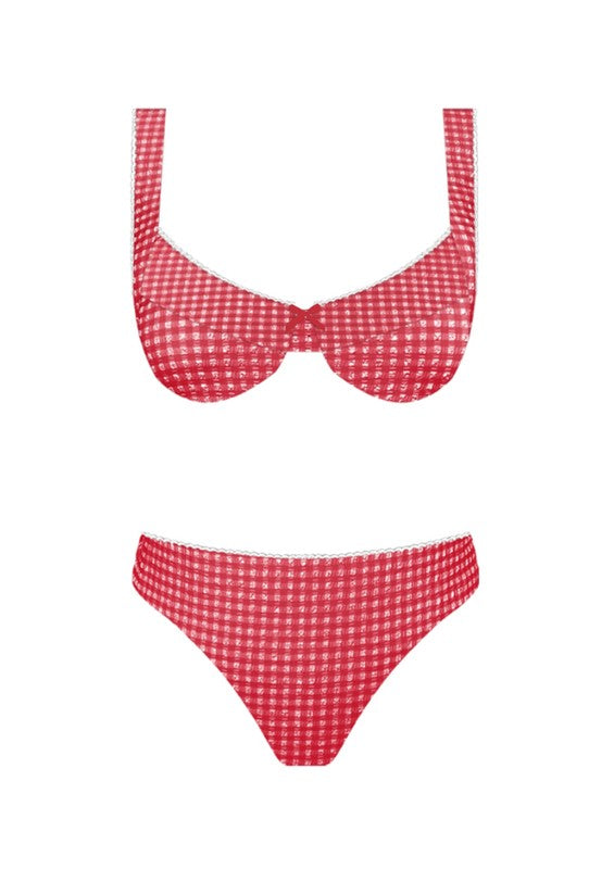 Red Gingham Swimsuit - TOP