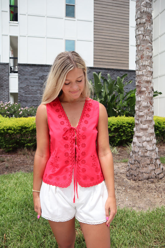 Eyelet Tie Front Top