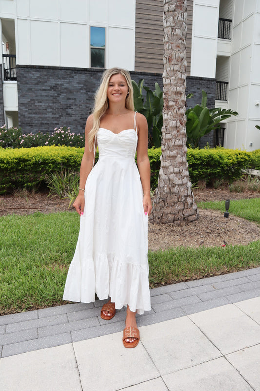 Florence Asymmetrical White Midi Dress