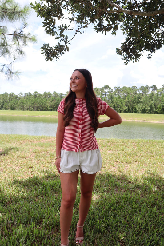 Hannah Striped Top - Red/White